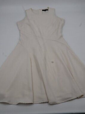 Banana Republic Fit and Flare Dress Womens 2 Cream Sleeveless Asymmetrical Seam
